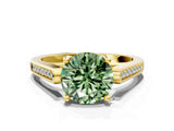 Yellow gold Fancy Green Round Cut Solitaire Cathedral Diamond Engagement Ring with Channel-Set Band and Four-Prong Setting_3