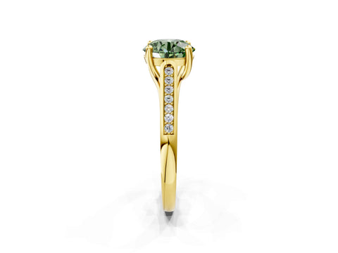 Yellow gold Fancy Green Round Cut Solitaire Cathedral Diamond Engagement Ring with Channel-Set Band and Four-Prong Setting_5