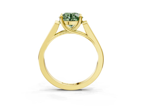 Yellow gold Fancy Green Round Cut Solitaire Cathedral Diamond Engagement Ring with Channel-Set Band and Four-Prong Setting_6