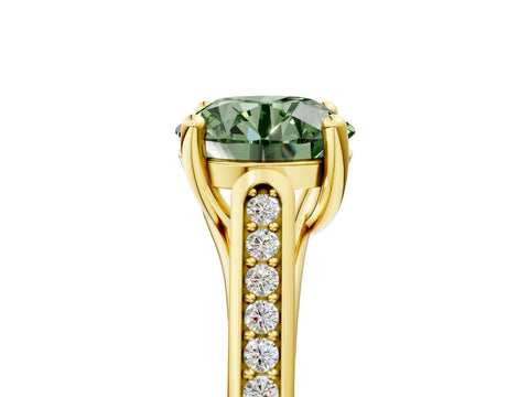 Yellow gold Fancy Green Round Cut Solitaire Cathedral Diamond Engagement Ring with Channel-Set Band and Four-Prong Setting_8