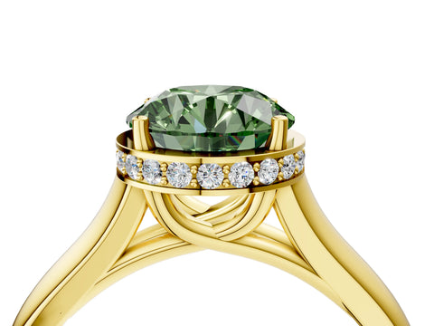 Yellow gold Fancy Green Round Cut Solitaire Diamond Engagement Ring with Four-Prong Setting and Tapered Band_4