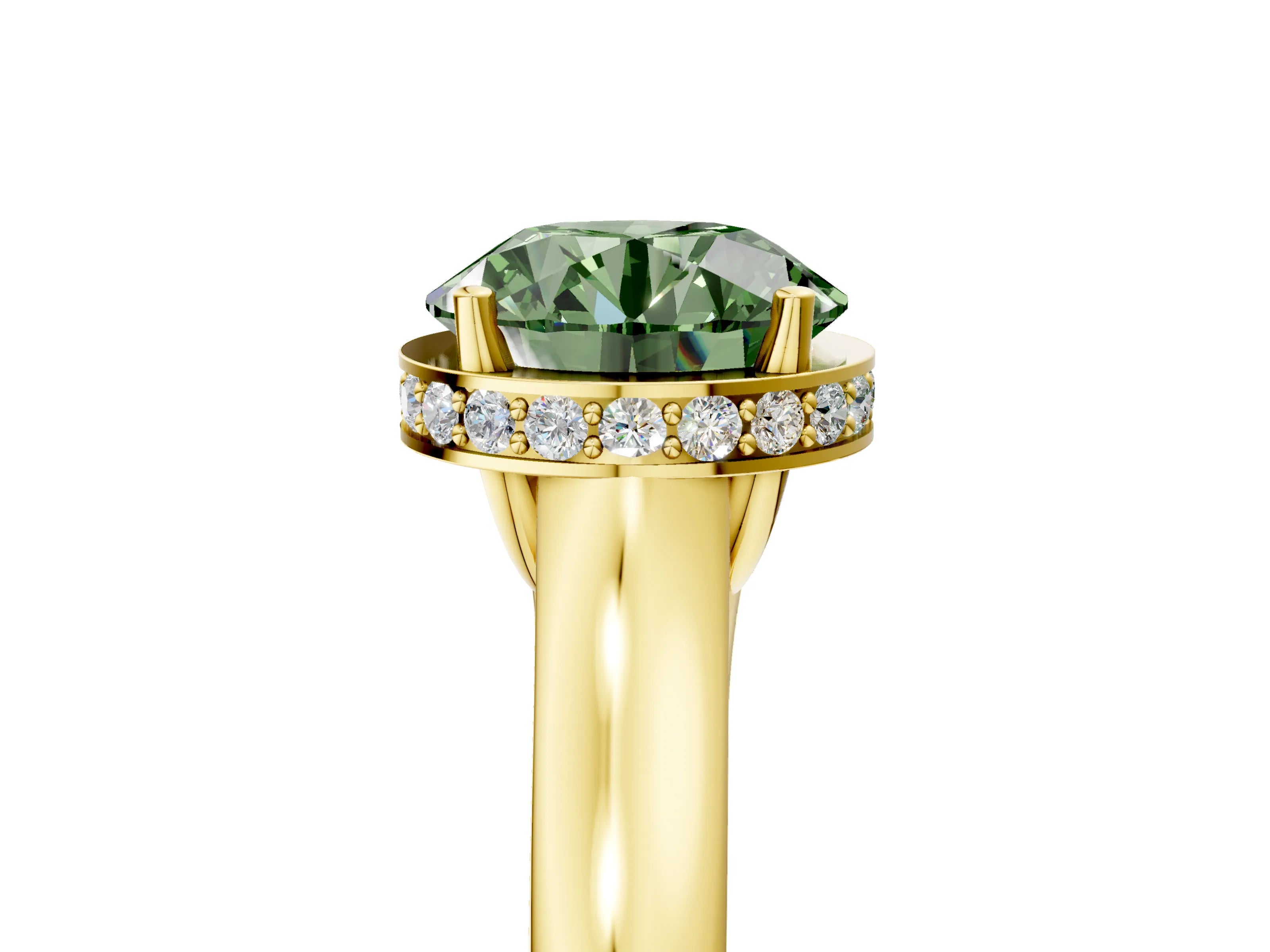 Yellow gold Fancy Green Round Cut Solitaire Diamond Engagement Ring with Four-Prong Setting and Tapered Band_5