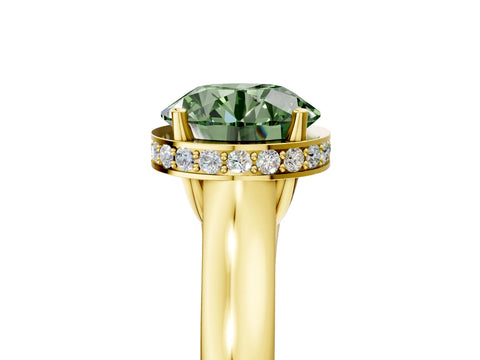 Yellow gold Fancy Green Round Cut Solitaire Diamond Engagement Ring with Four-Prong Setting and Tapered Band_5