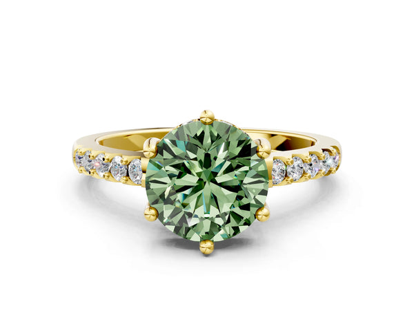 Yellow Gold Round Hidden Halo Solitaire Engagement Ring Setting for Fancy Green Center
