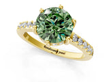 Yellow gold Fancy Green Round Cut Solitaire Diamond Engagement Ring with Pavé Band and Six-Prong Setting_1