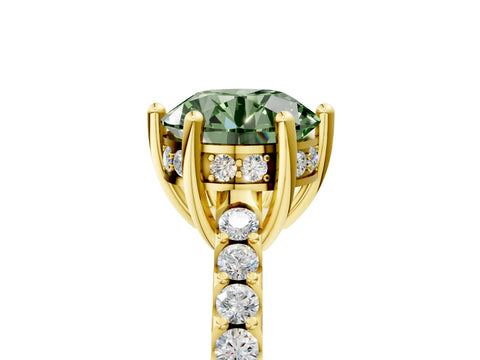 Yellow gold Fancy Green Round Cut Solitaire Diamond Engagement Ring with Pavé Band and Six-Prong Setting_5