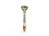 Yellow gold Fancy Green Round  Cut Solitaire Diamond Engagement Ring with Pave Band and Four-Prong Setting_162
