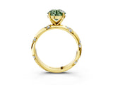 Yellow gold Fancy Green Round Cut Solitaire Diamond Engagement Ring with Twisted Pave Band and Four-Prong Setting_12