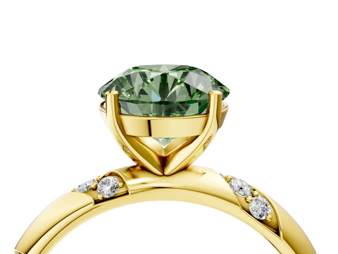 Yellow gold Fancy Green Round Cut Solitaire Diamond Engagement Ring with Twisted Pave Band and Four-Prong Setting_7