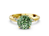 Yellow gold Fancy Green Round Cut Solitaire Diamond Engagement Ring with Twisted Pave Band and Four-Prong Setting_9