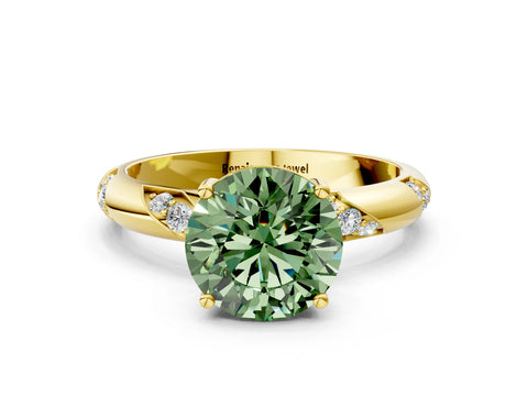 Yellow gold Fancy Green Round Cut Solitaire Diamond Engagement Ring with Twisted Pave Band and Four-Prong Setting_9