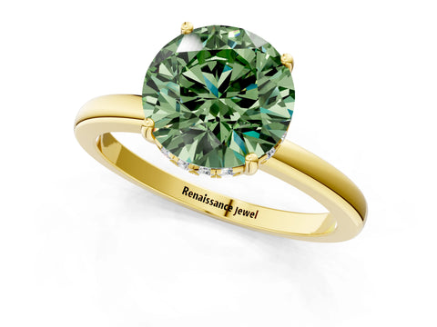 Yellow gold Fancy Green Round Cut Solitaire Diamond Ring with Prong Setting and Plain Band_1