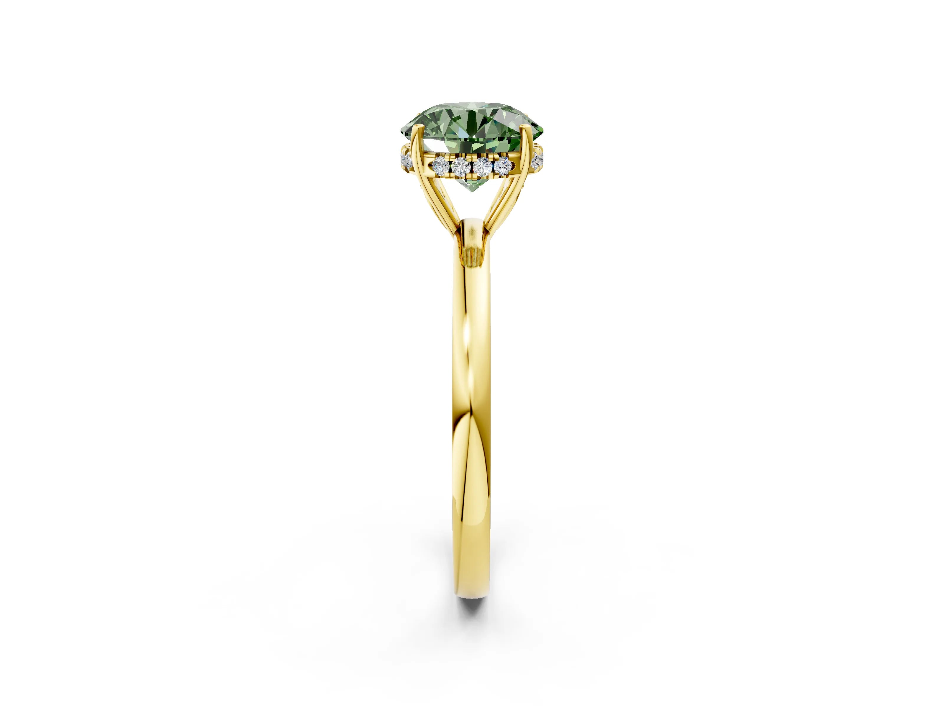 Yellow gold Fancy Green Round Cut Solitaire Diamond Ring with Prong Setting and Plain Band_2