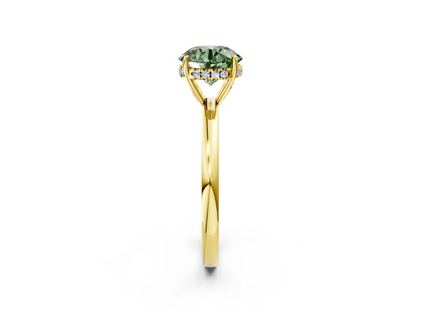 Yellow gold Fancy Green Round Cut Solitaire Diamond Ring with Prong Setting and Plain Band
