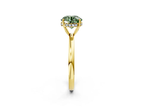 Yellow gold Fancy Green Round Cut Solitaire Diamond Ring with Prong Setting and Plain Band_2