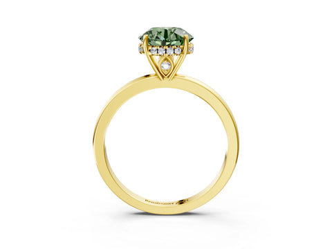 Yellow gold Fancy Green Round Cut Solitaire Diamond Ring with Prong Setting and Plain Band_3