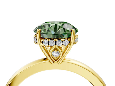 Yellow gold Fancy Green Round Cut Solitaire Diamond Ring with Prong Setting and Plain Band_4