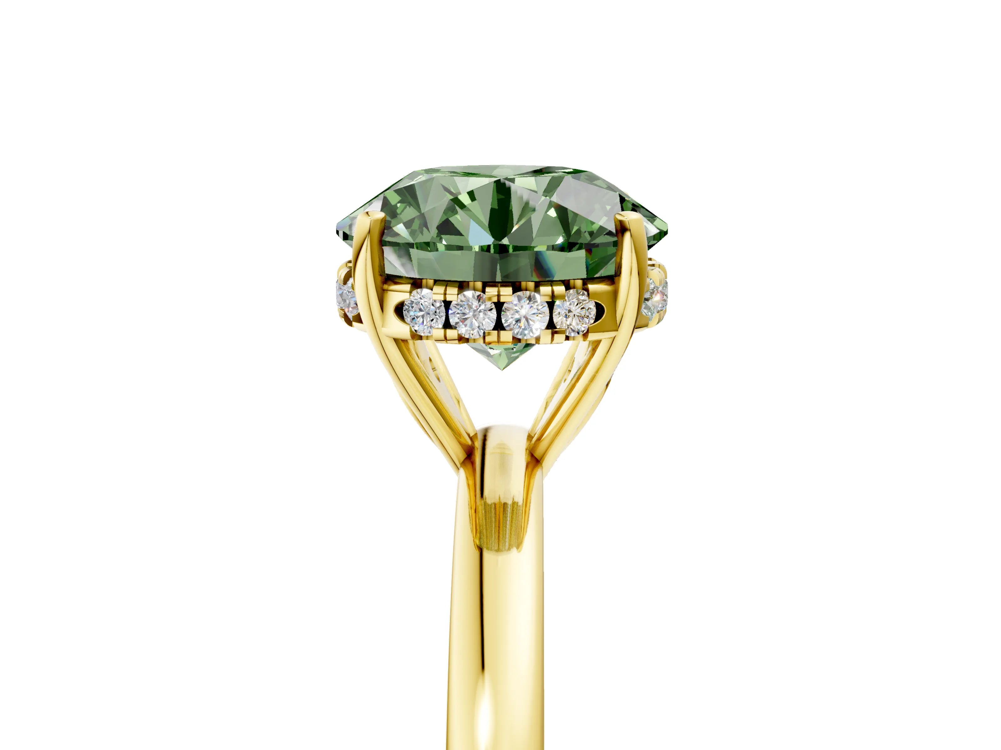 Yellow gold Fancy Green Round Cut Solitaire Diamond Ring with Prong Setting and Plain Band_5