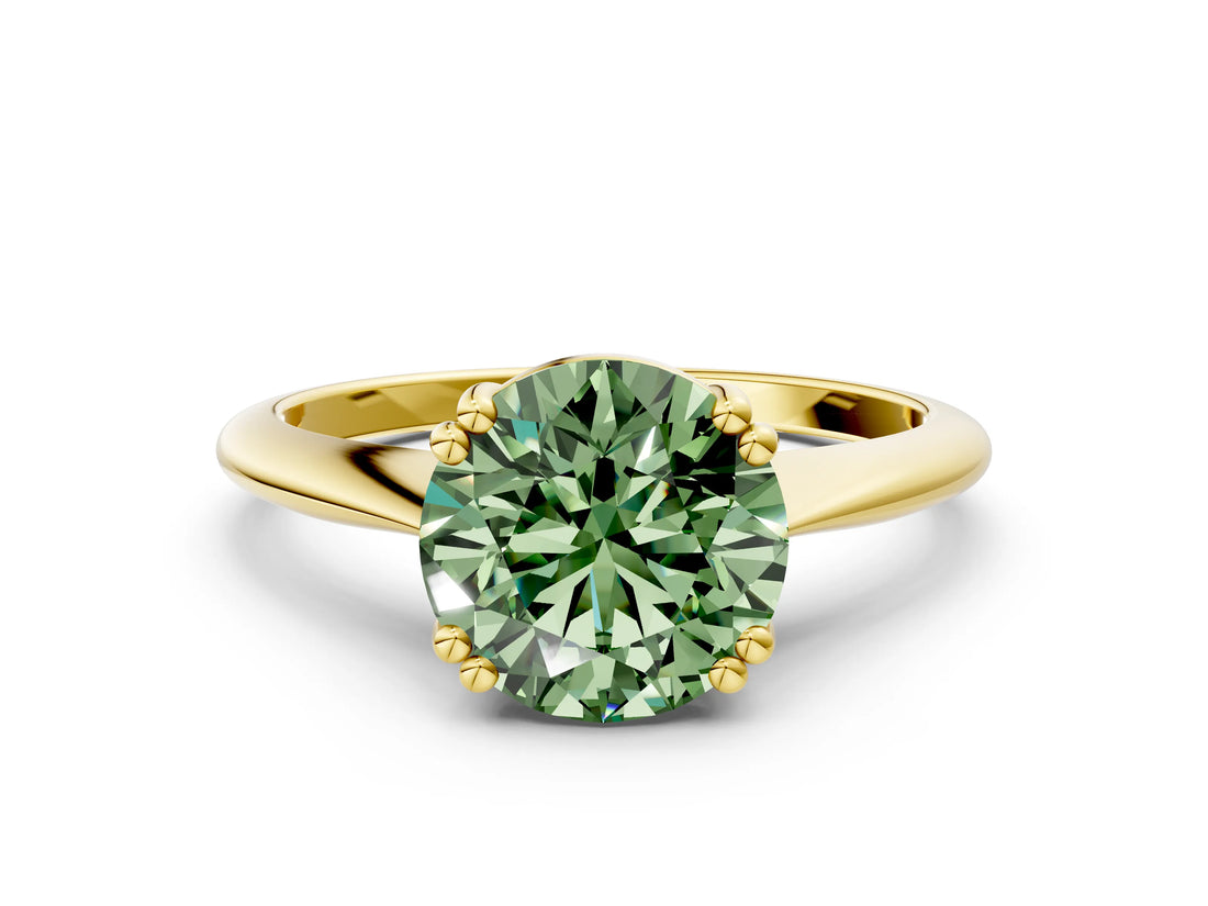 Yellow gold Fancy Green Round Cut Solitaire Diamond Ring with Six-Prong Setting and Classic Band_12