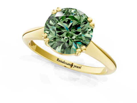 Yellow gold Fancy Green Round Cut Solitaire Diamond Ring with Six-Prong Setting and Classic Band_1