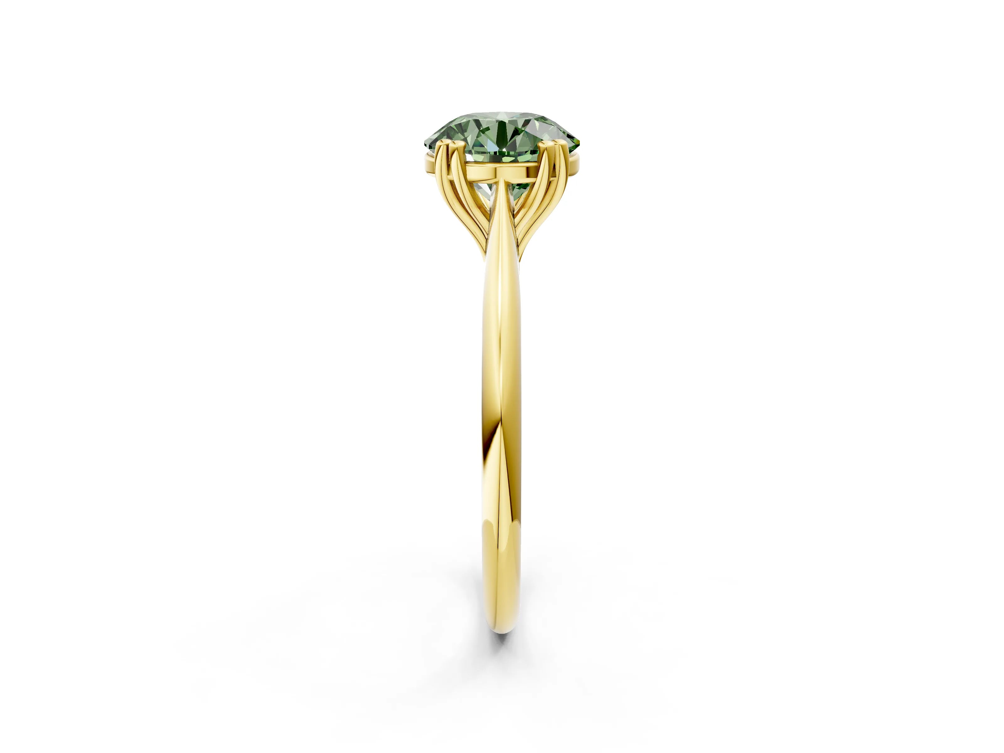 Yellow gold Fancy Green Round Cut Solitaire Diamond Ring with Six-Prong Setting and Classic Band_2