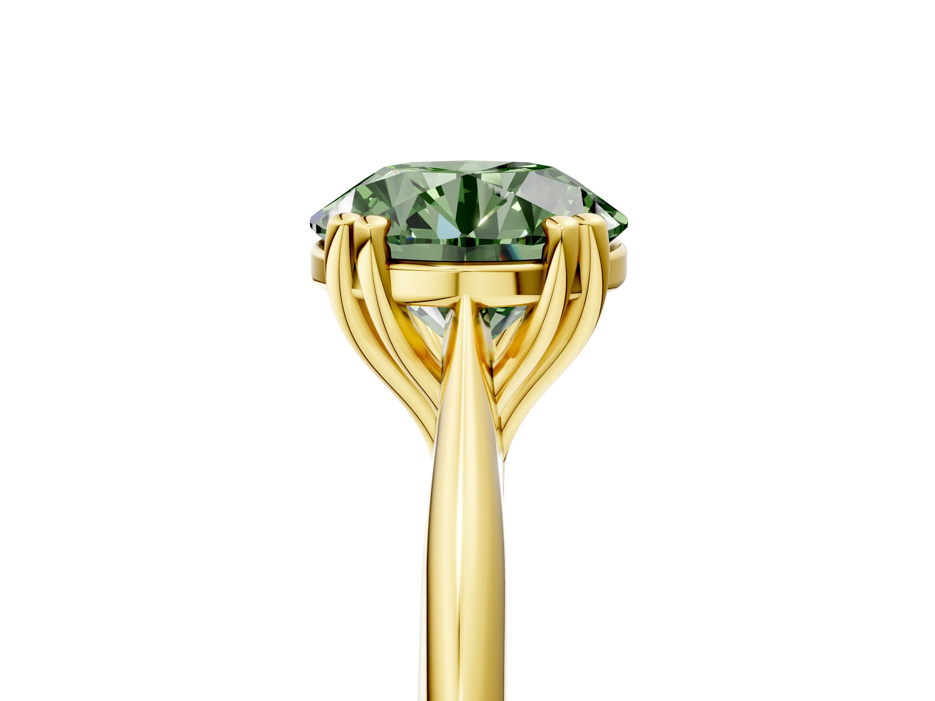 Yellow gold Fancy Green Round Cut Solitaire Diamond Ring with Six-Prong Setting and Classic Band_5