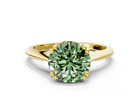 Yellow gold Fancy Green Round Cut Solitaire Diamond Ring with Six-Prong Setting and Classic Band