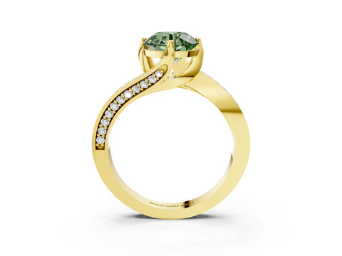 Yellow gold Fancy Green Round Cut Solitaire Diamond Twist Band with Pavé Setting and Four-Prong Setting_3
