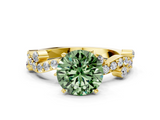 Yellow gold Fancy Green Round  Cut Solitaire Diamond Twisted Band with Pave Setting_41