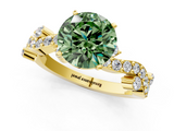Yellow gold Fancy Green Round  Cut Solitaire Diamond Twisted Band with Pave Setting_42