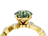 Yellow gold Fancy Green Round  Cut Solitaire Diamond Twisted Band with Pave Setting_45