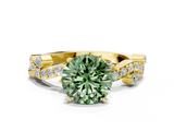Yellow gold Fancy Green Round  Cut Solitaire Diamond Twisted Band with Pave Setting_57