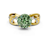 Yellow gold Fancy Green Round  Cut Solitaire Diamond with Side Stones on Criss-Cross Band and Four-Prong Setting_3