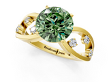 Yellow gold Fancy Green Round  Cut Solitaire Diamond with Side Stones on Criss-Cross Band and Four-Prong Setting_4
