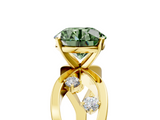 Yellow gold Fancy Green Round  Cut Solitaire Diamond with Side Stones on Criss-Cross Band and Four-Prong Setting_8