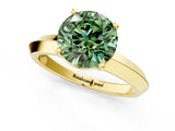 Yellow gold Fancy Green Round  Cut Solitaire Engagement Ring with Flat Band and Four-Prong Setting 1
