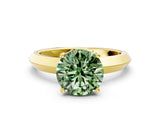 Yellow gold Fancy Green Round  Cut Solitaire Engagement Ring with Flat Band and Four-Prong Setting