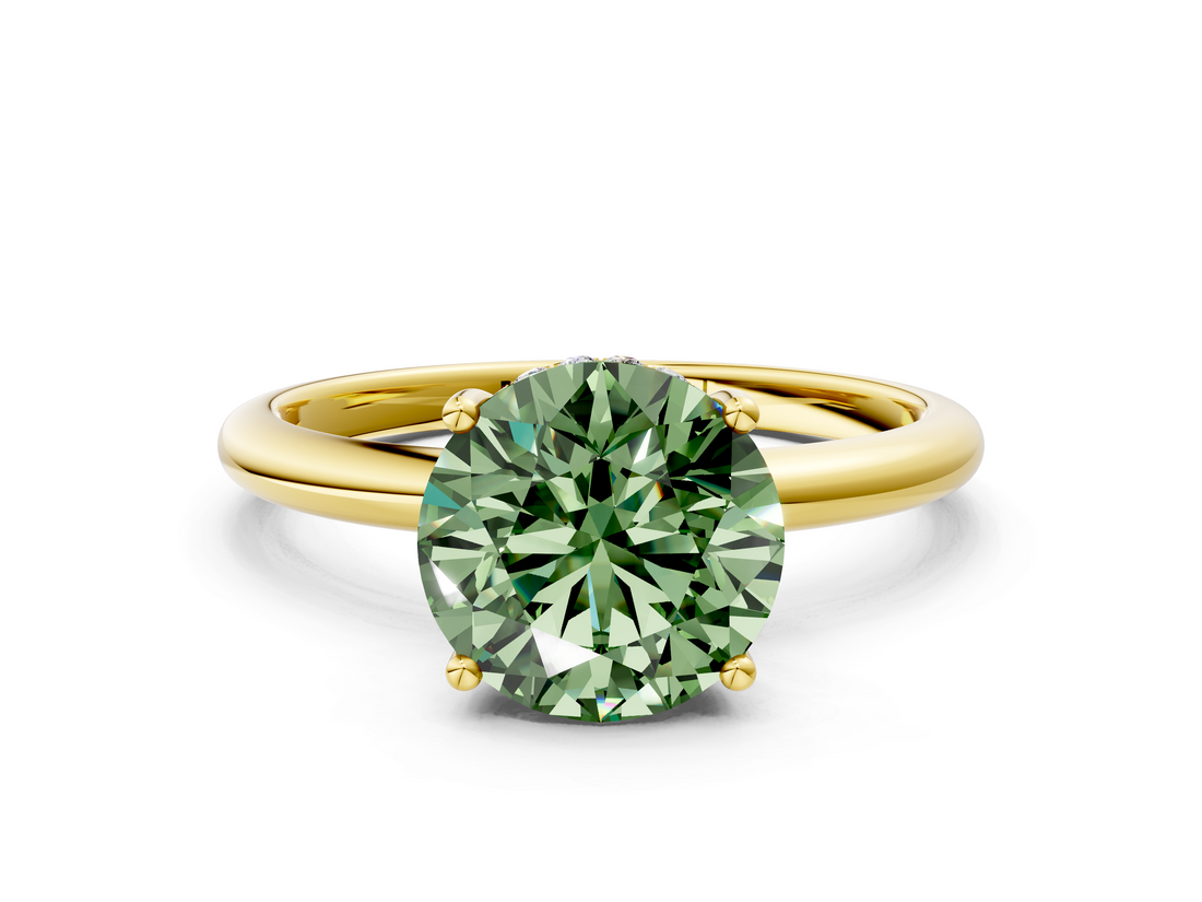Yellow gold Fancy Green Round  Cut Solitaire Engagement Ring with Four-Prong Setting and Classic Band_20