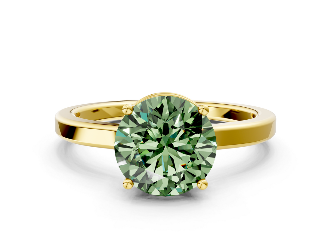 Yellow gold Fancy Green Round  Cut Solitaire Engagement Ring with Four-Prong Setting on a Classic Band_37