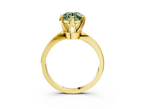 Yellow gold Fancy Green Round Cut Solitaire Engagement Ring with Six-Prong Setting and Tapered Band_3