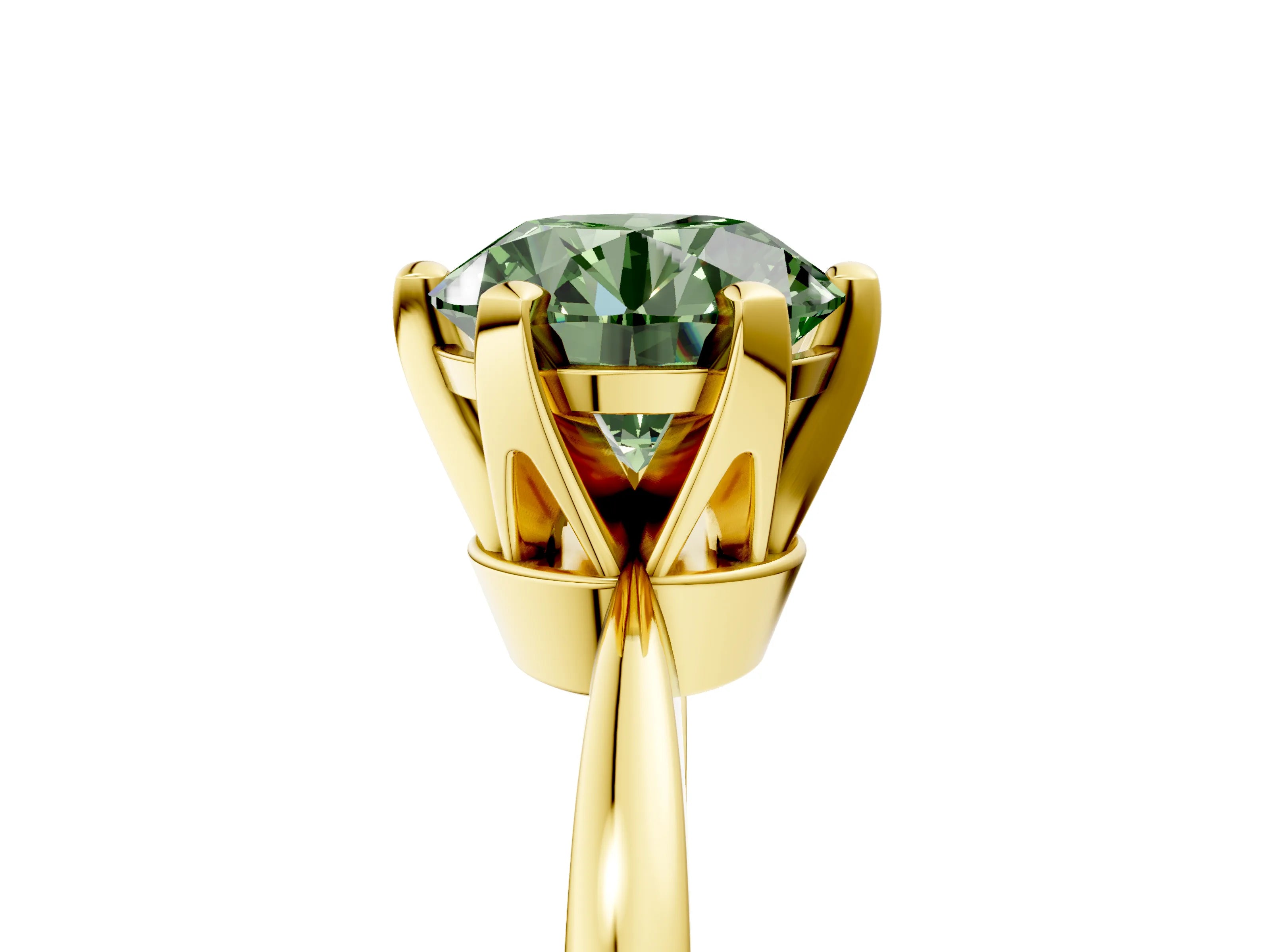 Yellow gold Fancy Green Round Cut Solitaire Engagement Ring with Six-Prong Setting and Tapered Band_5
