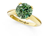 Yellow gold Fancy Green Round  Cut Solitaire Engagement Ring with Tapered Band and Four-Prong Setting 2
