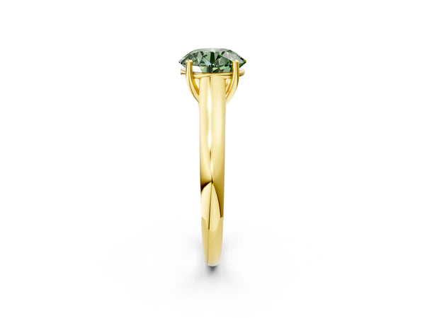 Yellow gold Fancy Green Round Cut Solitaire Engagement Ring with Tapered Band and Four-Prong Setting