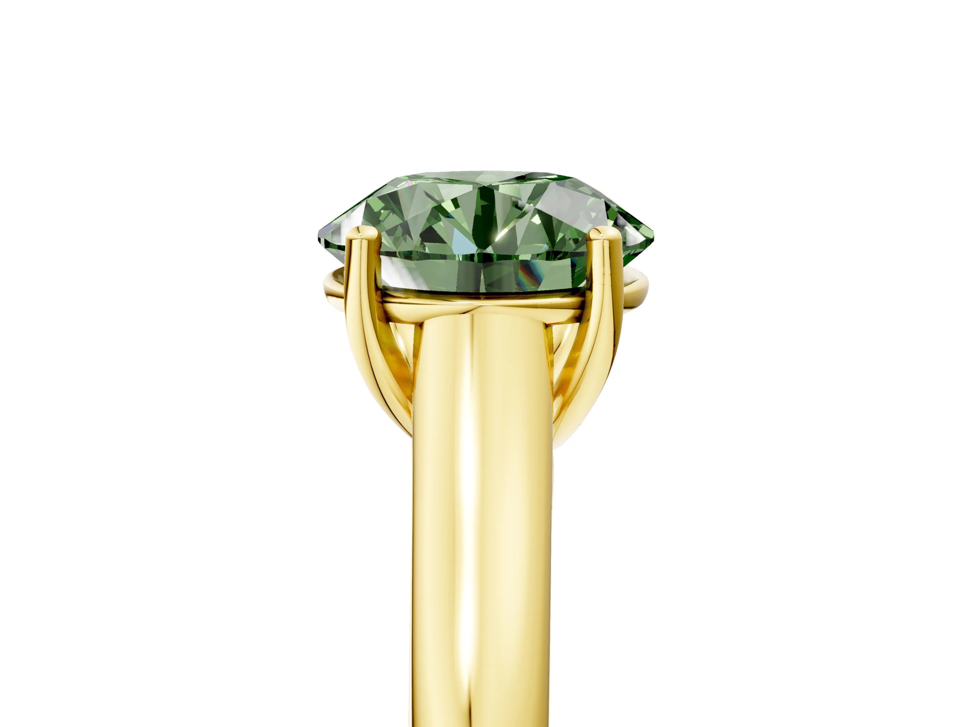 Yellow gold Fancy Green Round Cut Solitaire Engagement Ring with Tapered Band and Four-Prong Setting_8