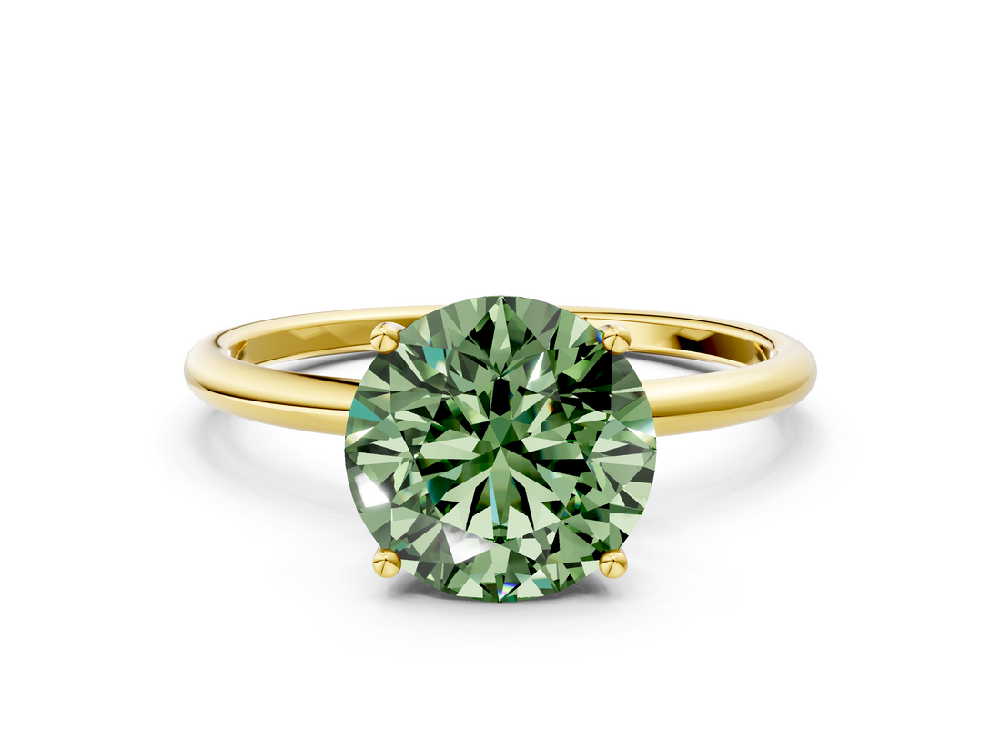 Yellow gold Fancy Green Round  Cut Solitaire Engagement Ring with Thin Band and Four-Prong Setting_3