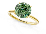 Yellow gold Fancy Green Round  Cut Solitaire Engagement Ring with Thin Band and Four-Prong Setting_4