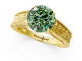 Yellow gold Fancy Green Round  Cut Solitaire Engraved Band with Four-Prong Setting_63