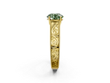 Yellow gold Fancy Green Round  Cut Solitaire Engraved Band with Four-Prong Setting_64