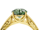 Yellow gold Fancy Green Round  Cut Solitaire Engraved Band with Four-Prong Setting_66