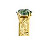 Yellow gold Fancy Green Round  Cut Solitaire Engraved Band with Four-Prong Setting_67